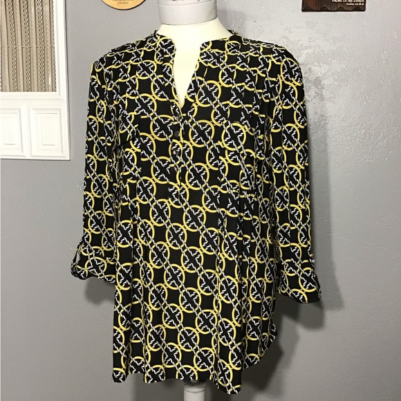 COCOMO BLOUSE SHIRT Sz 3X Black,yellow And White 3/4 Sleeve Women’s - Picture 2 of 16